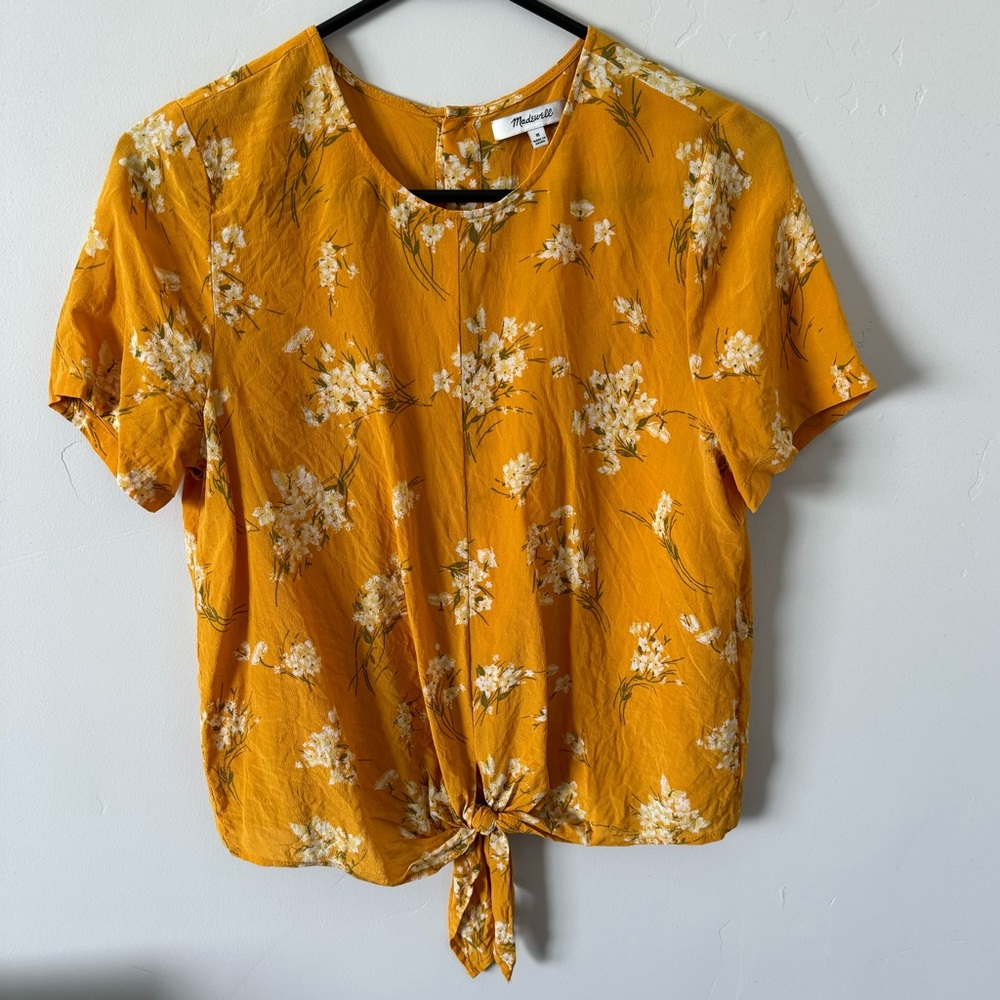 Madewell Yellow Floral Tie Front Blouse